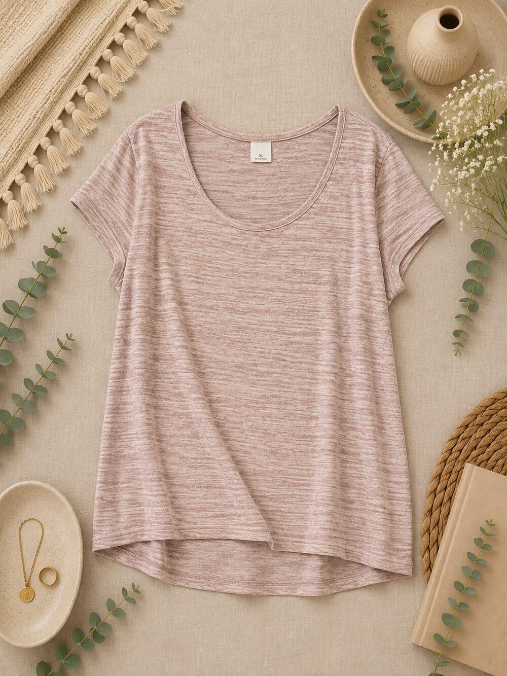 Soma Women’s Heathered Mauve Pink Scoop Neck Short Sleeve Top Lounge SZ XL